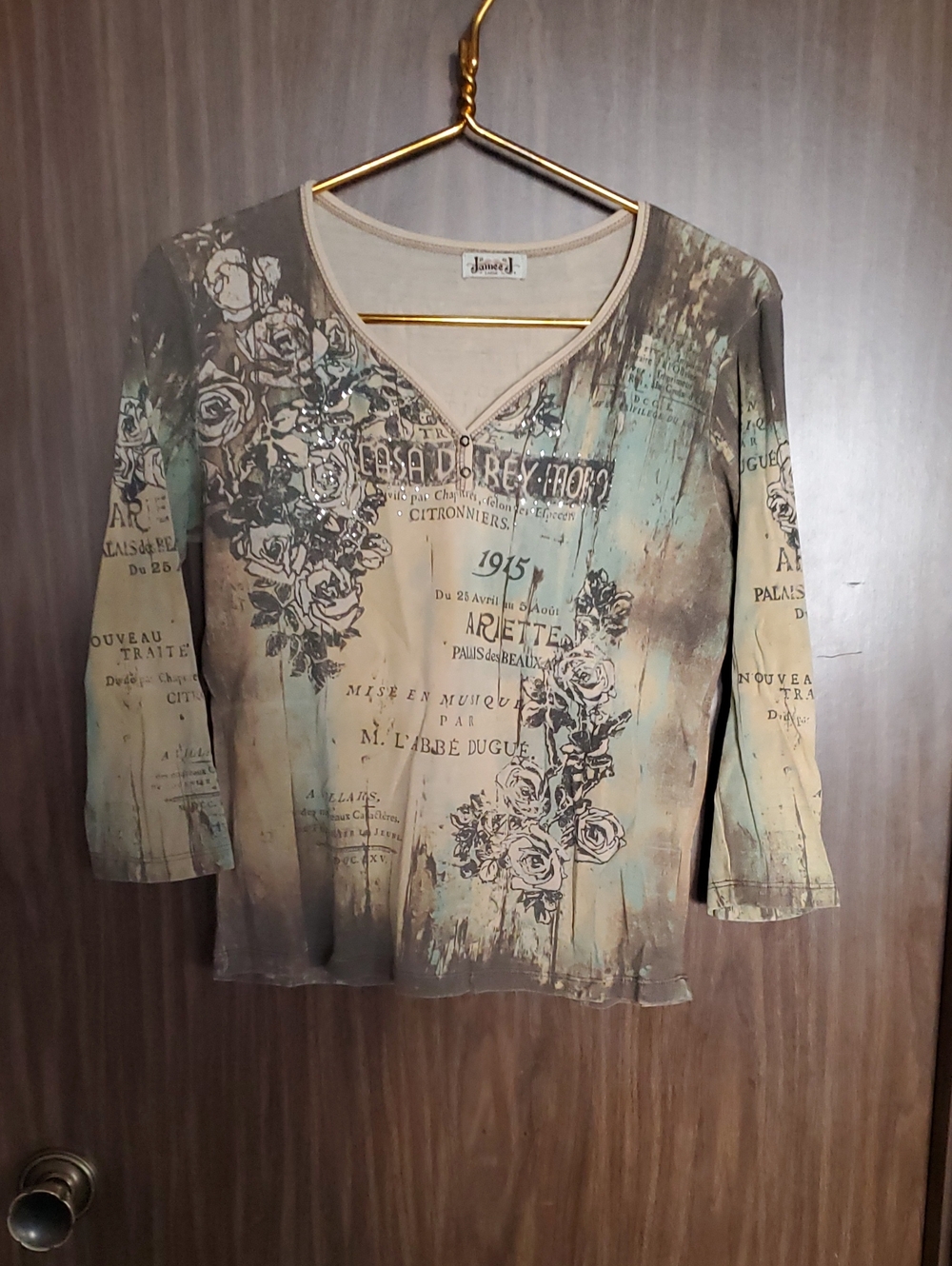 Casual Floral Print V-Neck Women’s Top - Taupe Green
